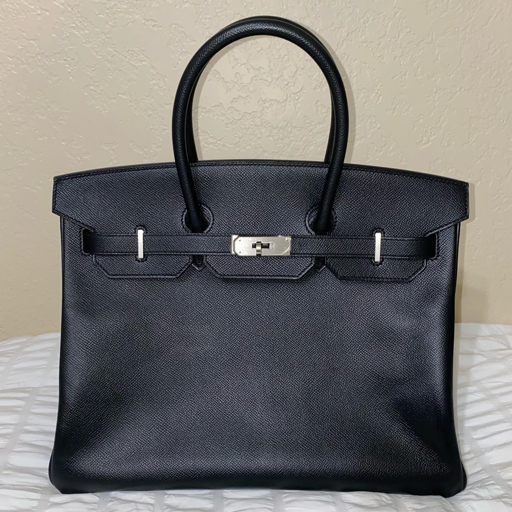 HP🎉RARE HERMÈS BIRKIN BRUSHED PALLADIUM HW EPSOM BLACK LEATHER 35 cm - Picture 10 of 16